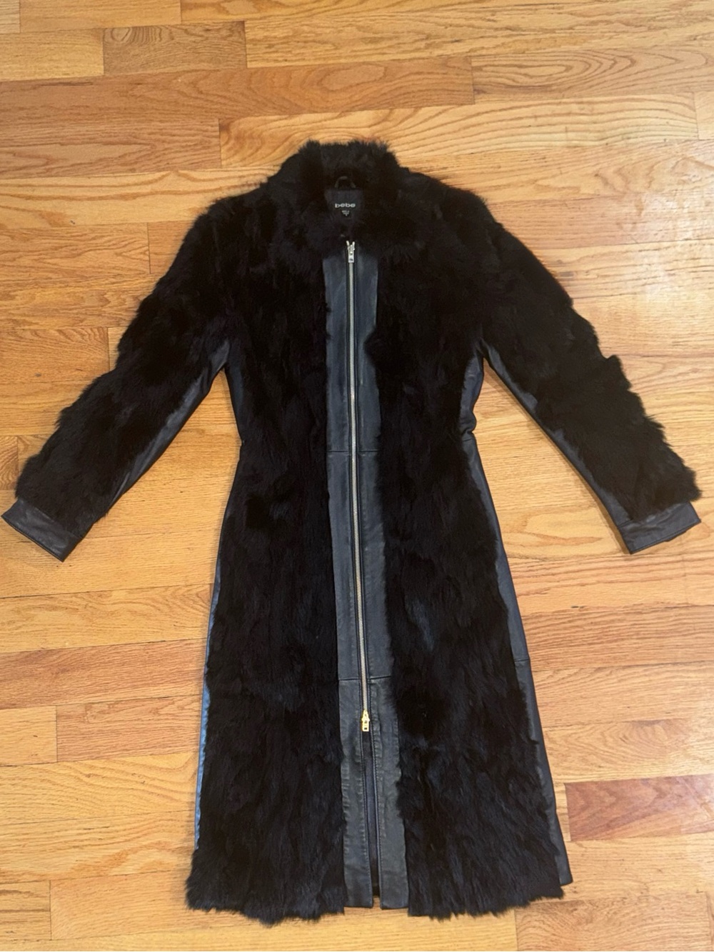 Y2K bebe genuine leather and fur long coat